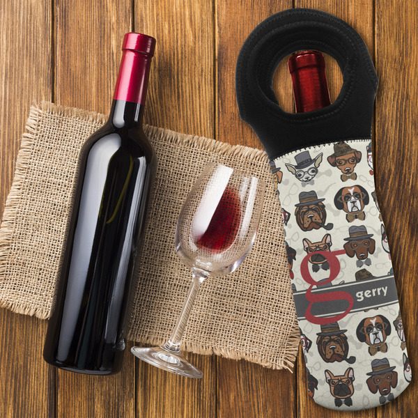 Hipster Dogs Wine Tote Bag - FLATLAY