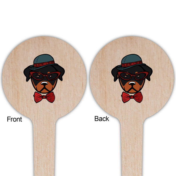 Hipster Dogs Wooden 4" Food Pick - Round - Double Sided - Front & Back