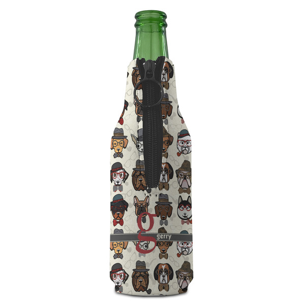 Hipster Dogs Zipper Bottle Cooler - BACK (bottle)