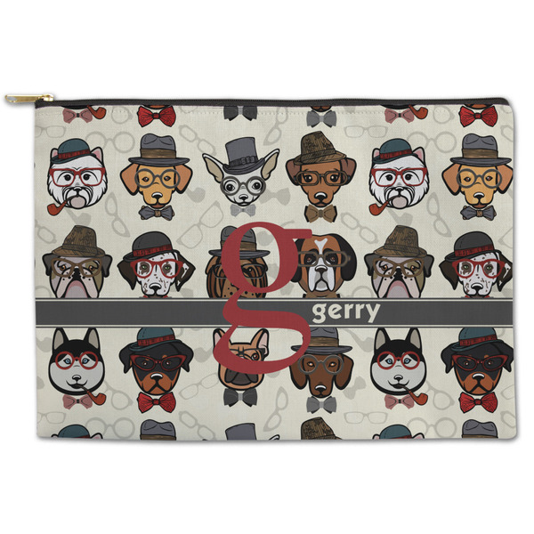 Custom Hipster Dogs Zipper Pouch - Large - 12.5"x8.5" (Personalized)