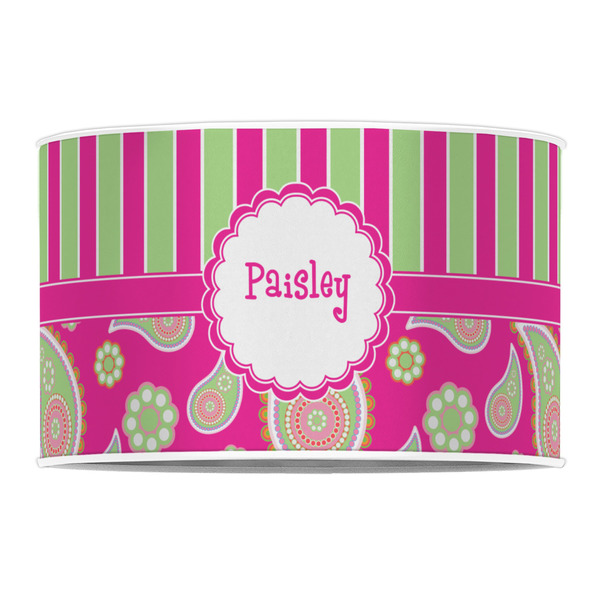 Pink & Green Paisley and Stripes 12" Drum Lampshade - FRONT (Poly Film)