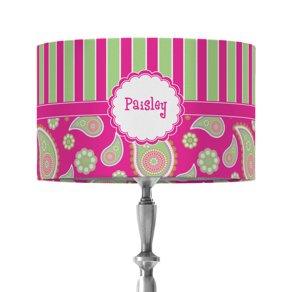 Custom Pink & Green Paisley and Stripes 12" Drum Lamp Shade - Fabric (Personalized)