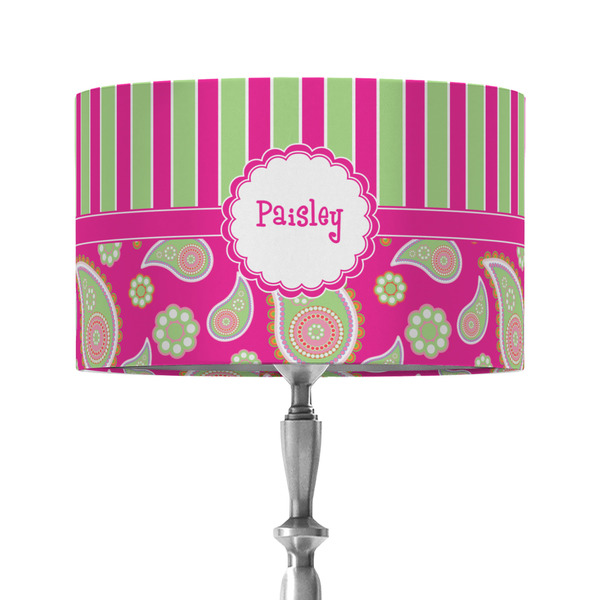 Pink & Green Paisley and Stripes 12" Drum Lampshade - ON STAND (Fabric)
