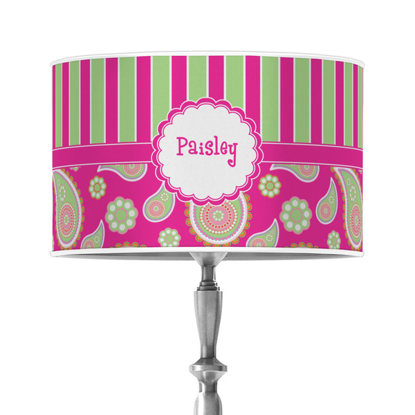 Custom Pink & Green Paisley and Stripes 12" Drum Lamp Shade - Poly-film (Personalized)