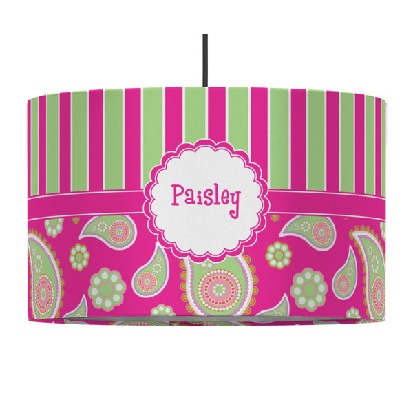 Pink & Green Paisley and Stripes 12" Drum Lampshade - PENDANT (Fabric)