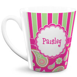 Pink & Green Paisley and Stripes 12 Oz Latte Mug (Personalized)