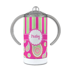 Pink & Green Paisley and Stripes 12 oz Stainless Steel Sippy Cup (Personalized)