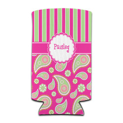 Pink & Green Paisley and Stripes Can Cooler (tall 12 oz) (Personalized)