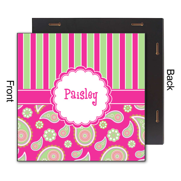 Pink & Green Paisley and Stripes 12x12 Wood Print - Front & Back View