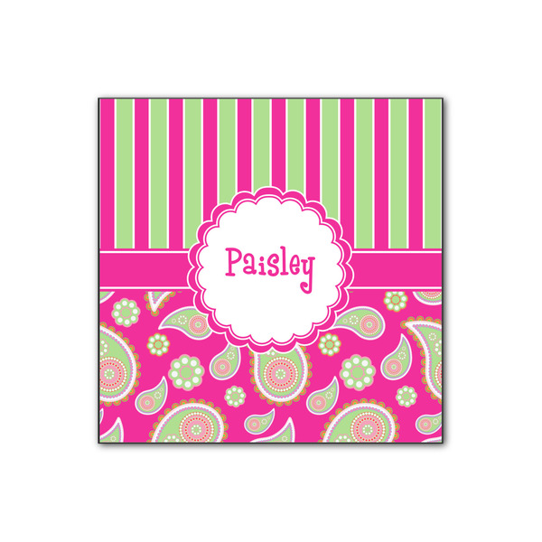 Custom Pink & Green Paisley and Stripes Wood Print - 12x12 (Personalized)