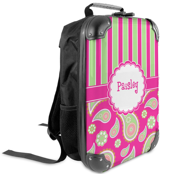 Custom Pink & Green Paisley and Stripes Kids Hard Shell Backpack (Personalized)