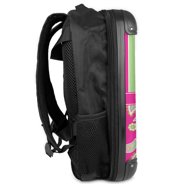 Pink & Green Paisley and Stripes 13" Hard Shell Backpacks - Side View