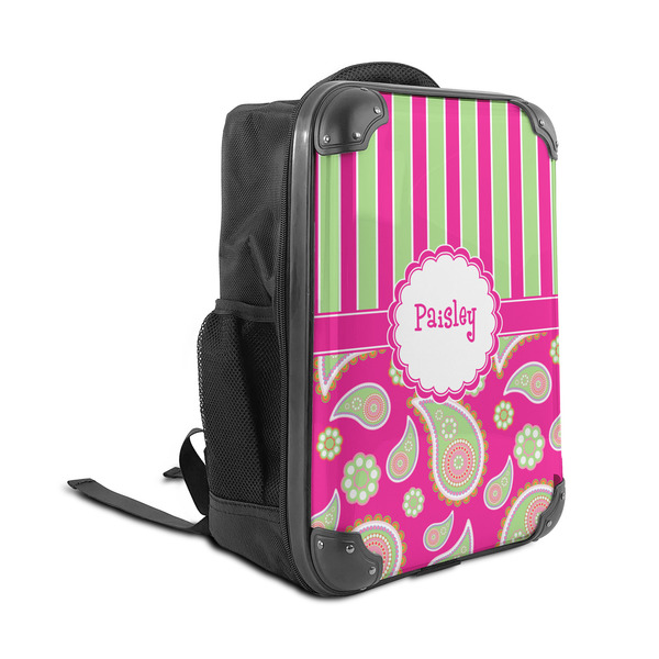 Pink & Green Paisley and Stripes 15" Backpack - ANGLE VIEW