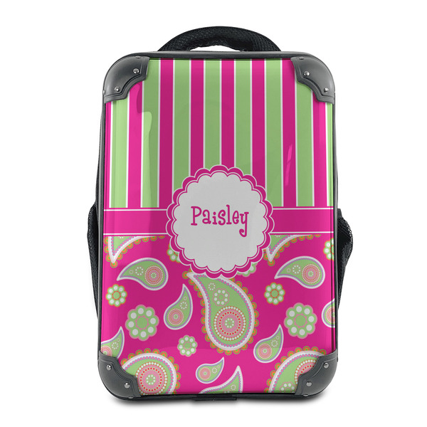 Custom Pink & Green Paisley and Stripes 15" Hard Shell Backpack (Personalized)