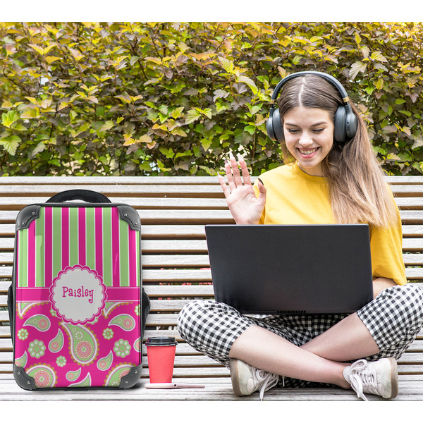 Pink & Green Paisley and Stripes 15" Backpack - LIFESTYLE