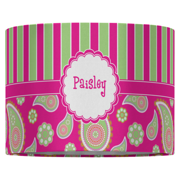 Pink & Green Paisley and Stripes 16" Drum Lampshade - FRONT (Fabric)