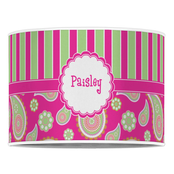 Pink & Green Paisley and Stripes 16" Drum Lampshade - FRONT (Poly Film)