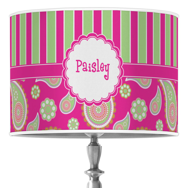 Custom Pink & Green Paisley and Stripes Drum Lamp Shade (Personalized)