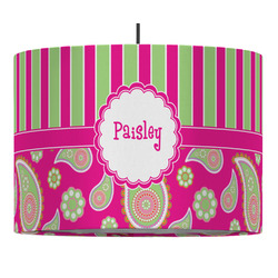 Pink & Green Paisley and Stripes 16" Drum Pendant Lamp - Fabric (Personalized)