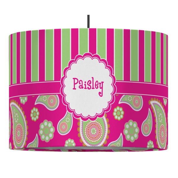 Pink & Green Paisley and Stripes 16" Drum Lampshade - PENDANT (Fabric)