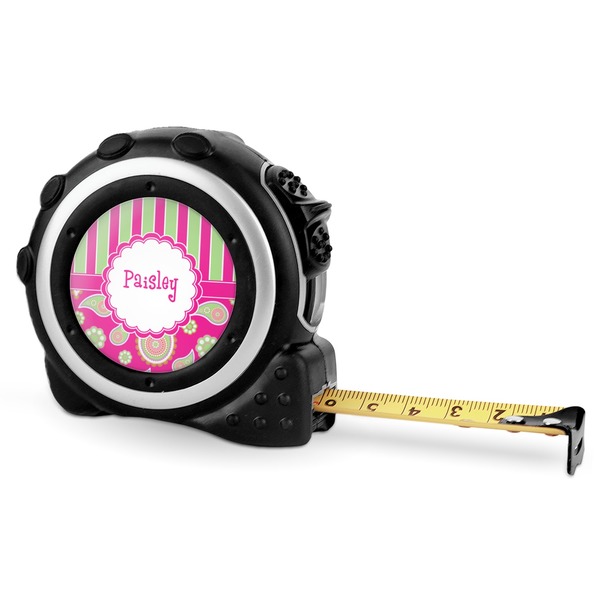 Custom Pink & Green Paisley and Stripes Tape Measure - 16 Ft (Personalized)