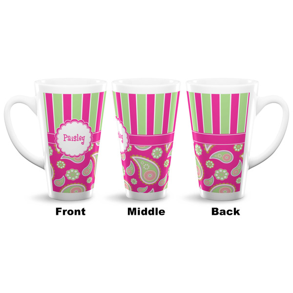 Pink & Green Paisley and Stripes 16 Oz Latte Mug - Approval