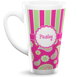 Pink & Green Paisley and Stripes 16 Oz Latte Mug (Personalized)