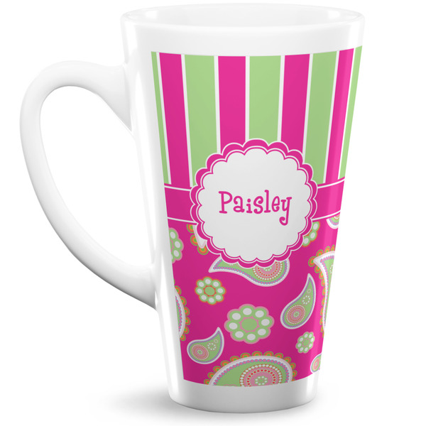 Custom Pink & Green Paisley and Stripes Latte Mug (Personalized)