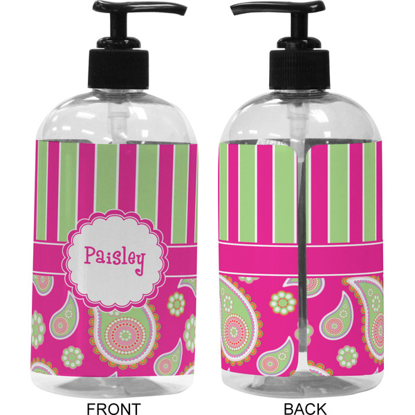 Pink & Green Paisley and Stripes 16 oz Plastic Liquid Dispenser (Approval)