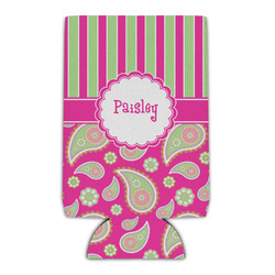 Pink & Green Paisley and Stripes Can Cooler (16 oz) (Personalized)