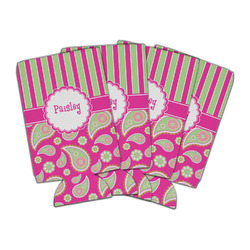 Pink & Green Paisley and Stripes Can Cooler (16 oz) - Set of 4 (Personalized)