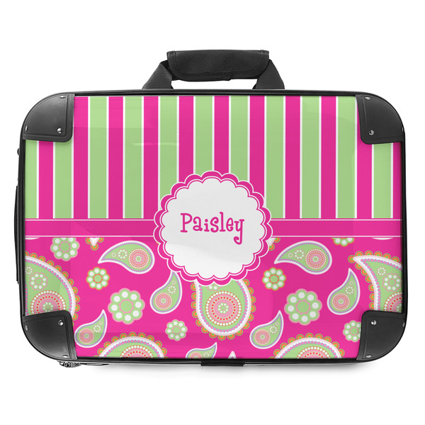 Custom Pink & Green Paisley and Stripes Hard Shell Briefcase - 18" (Personalized)