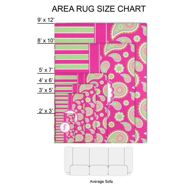 Pink & Green Paisley and Stripes 2'x3' Indoor Area Rugs - Size Chart