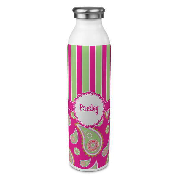Custom Pink & Green Paisley and Stripes 20oz Stainless Steel Water Bottle - Full Print (Personalized)