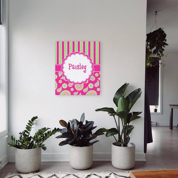 Pink & Green Paisley and Stripes 20x24 - Canvas Print - In Context