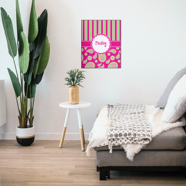 Pink & Green Paisley and Stripes 20x24 Wood Print - In Context