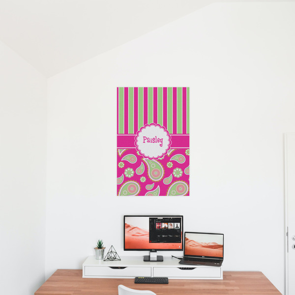 Pink & Green Paisley and Stripes 20x30 - Matte Poster - On the Wall