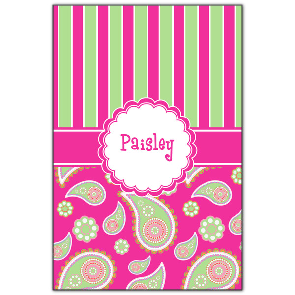 Custom Pink & Green Paisley and Stripes Wood Print - 20x30 (Personalized)
