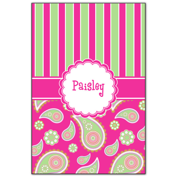Custom Pink & Green Paisley and Stripes Wood Print - 20x30 (Personalized)