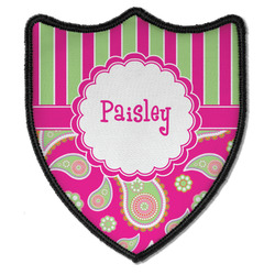 Pink & Green Paisley and Stripes Iron On Shield Patch B w/ Name or Text