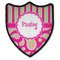 Pink & Green Paisley and Stripes Iron On Shield Patch B w/ Name or Text