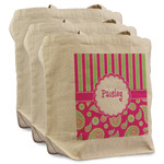 Pink & Green Paisley and Stripes Reusable Cotton Grocery Bags - Set of 3 (Personalized)