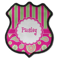 Pink & Green Paisley and Stripes Iron On Shield Patch C w/ Name or Text