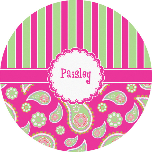 Custom Pink & Green Paisley and Stripes Multipurpose Round Labels - 5" (Personalized)