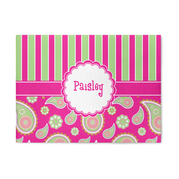 Custom Pink & Green Paisley and Stripes 5' x 7' Patio Rug (Personalized)