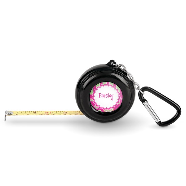 Custom Pink & Green Paisley and Stripes Pocket Tape Measure - 6 Ft w/ Carabiner Clip (Personalized)