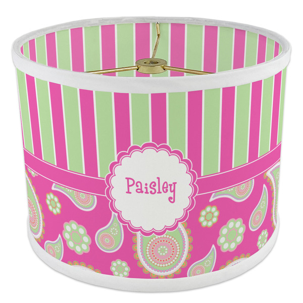 Pink & Green Paisley and Stripes 8" Drum Lampshade - ANGLE Poly-Film