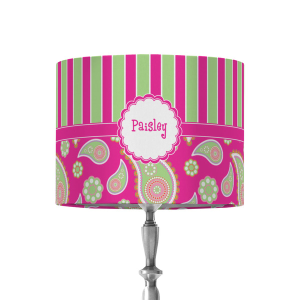 Custom Pink & Green Paisley and Stripes 8" Drum Lamp Shade - Fabric (Personalized)