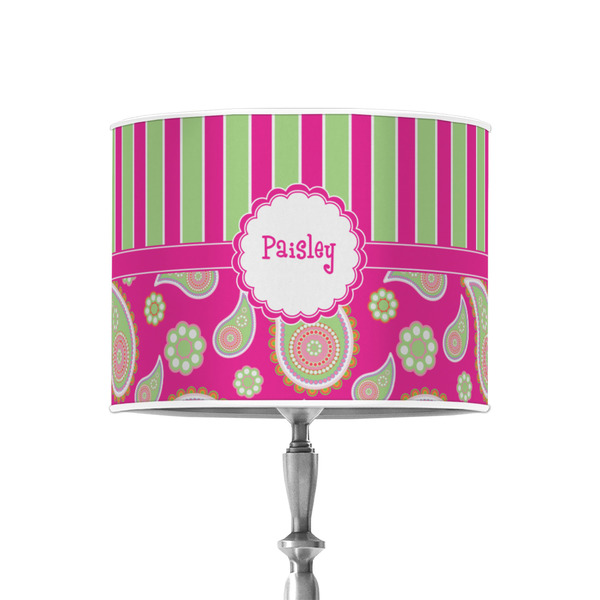 Custom Pink & Green Paisley and Stripes 8" Drum Lamp Shade - Poly-film (Personalized)