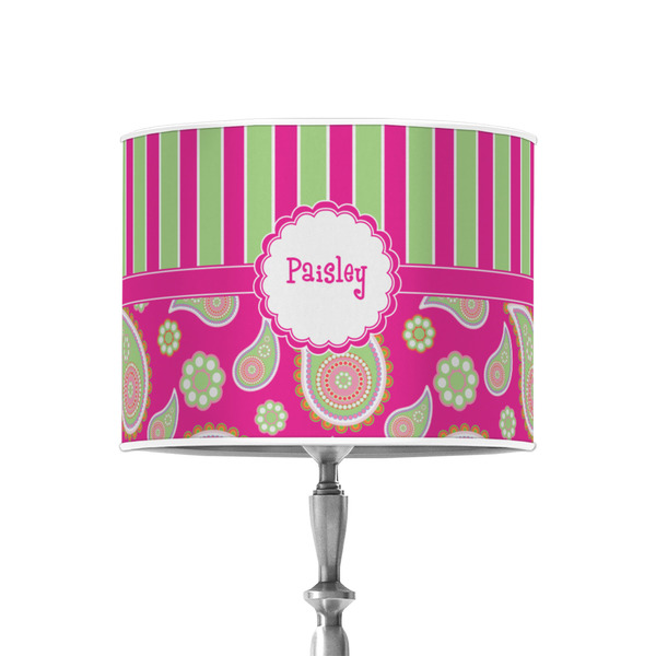 Pink & Green Paisley and Stripes 8" Drum Lampshade - ON STAND (Poly Film)